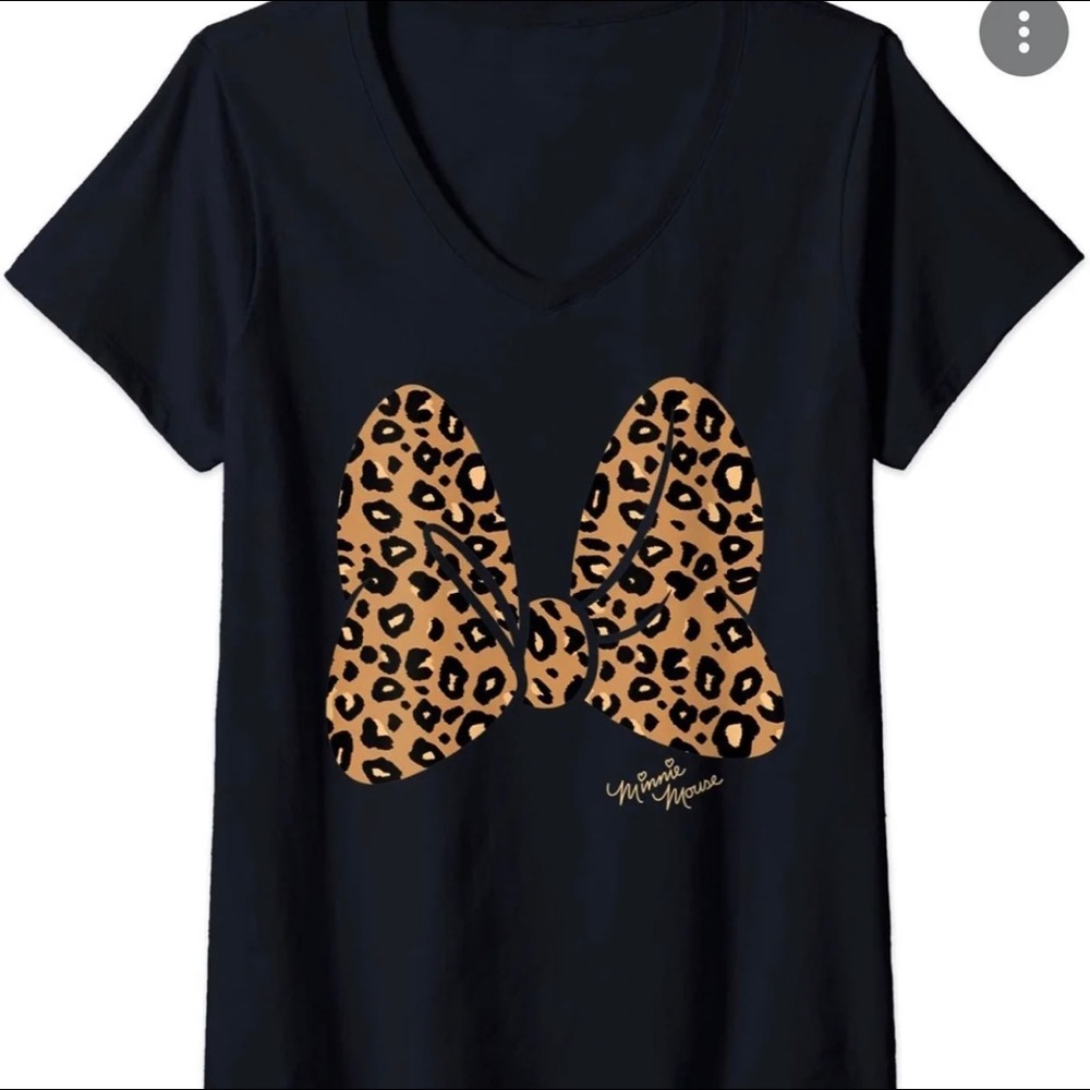 Minnie Mouse Leopard Cheetah Bow V-Neck T-shirt (L)